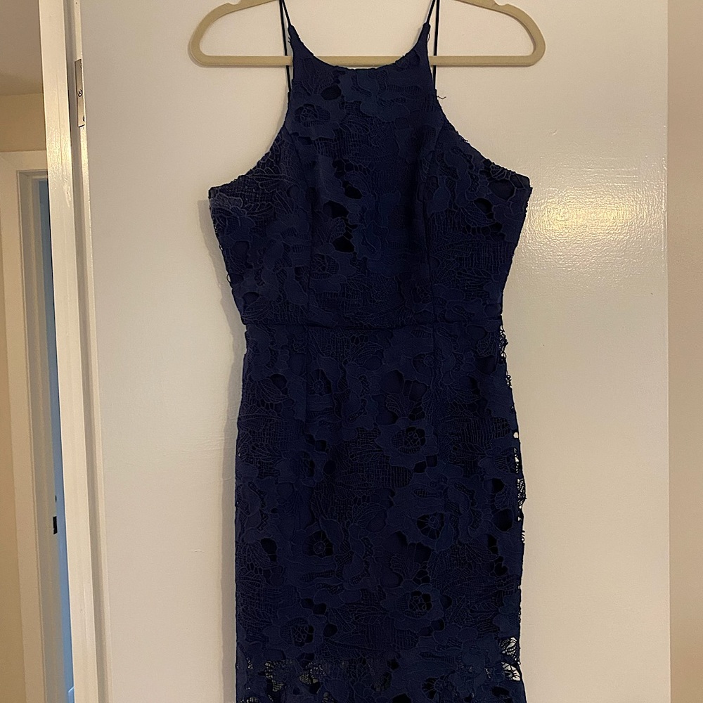 Knee length navy lace dress